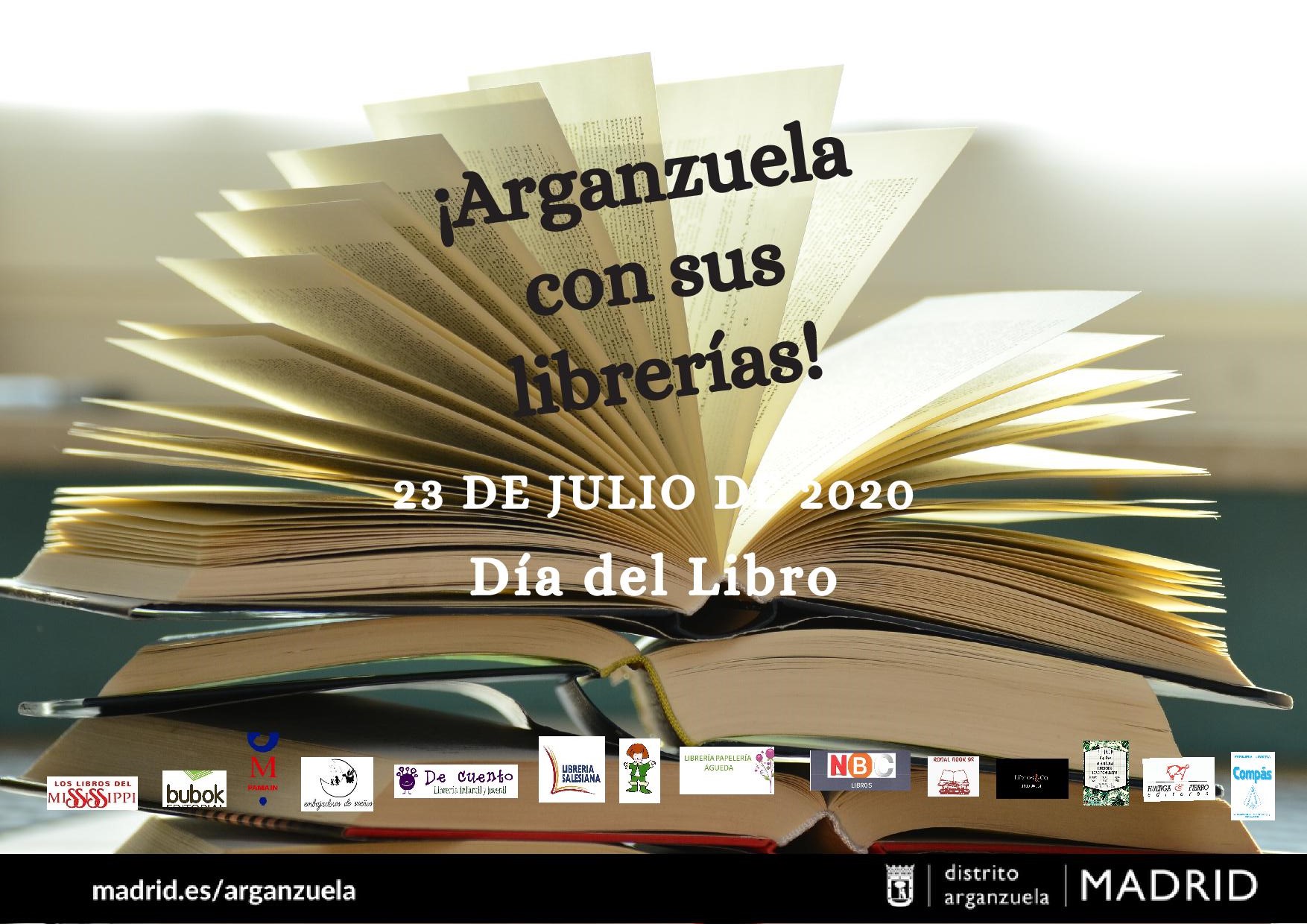 Cartel de las librerías del distrito de Arganzuela. Día del libro 2020 